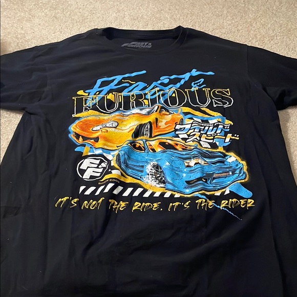 Black Graphic Tee with Blue and Yellow Design - Picture 1 of 2